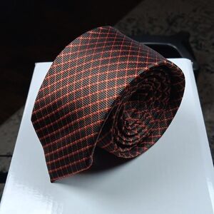 J. Ferrar Men's Black and Orange‎ Checkered SlimTie